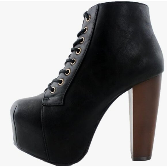 Chunky High Heel Lace Up Ankle Boot Bootie - Picture 3 of 4